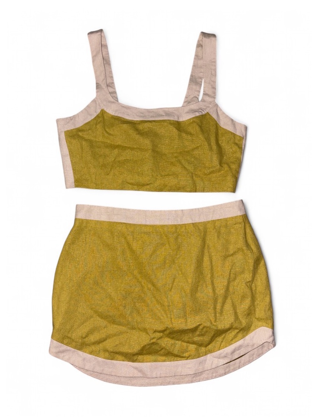 7 For All Mankind Olive Crop Tank and Skirt Set with Cream Trim
